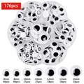 176 tlg Set weiße Wackelaugen in Blumenbox mit verschiedenen Größen 8mm bis 15mm - Box 9 (Handgenäht 176pcs)