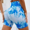 Short de yoga tie-dye bleu et blanc taille haute avec effet push-up sur les fesses - Bleu sarcelle