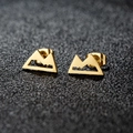 Minimalist golden mountain peak stud earrings with geometric hollow design - 100 Mountain / Gold