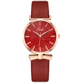 Women's quartz watch featuring leaf-patterned red dial and rose gold bow-shaped case - Red