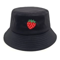 Détail de la broderie fraise et coutures renforcées sur un chapeau bob noir - M (56-58cm) / Noir