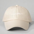 Berretto da baseball in cotone lavato beige con ricamo faith bianco e visiera curva - Taglia unica / Beige