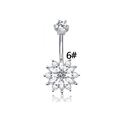 Detail of silver belly ring with flower-shaped cubic zirconia stones on white background - Style 6