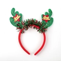 Christmas reindeer antler headband in green glitter with red velvet base and festive stars - 33# Green Tinsel Antlers