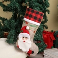 Kerstsok met 3D-Kerstman en rood-zwarte ruitpatroon manchet voor feestelijke decoratie - Kerstman Sok / 0,1