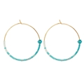 Bohemian gold hoop earrings with white and teal seed beads for women handmade style - Cool Blue Green White (MI-E220003A)