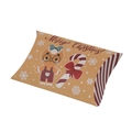 Brown Christmas pillow gift box featuring gingerbread man and candy cane patterns - Gingerbread Man and Cane