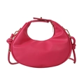Hot pink crescent handbag in smooth PU leather with knotted shoulder strap detail - Rose Red