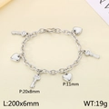 Pulsera de acero inoxidable plateado con dijes de corazón y llave cadena de 200mm - Color Acero