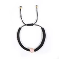 Bracciale intrecciato nero regolabile con ciondolo a cuore rosa e bordo dorato - Singolo - Corda Nera con Cuore Rosa