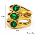 Three-layer gold titanium steel ring with three green zircons, size 20mm by 21mm - US 6 / Gold Green Zirconia