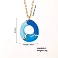 Blue enamel donut initial necklace pendant with gold-plated clasp model N00906-O - Letter O Style (N00906-O)