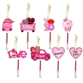 Pink heart-themed Valentine diamond art keychains set featuring gnomes and Love motifs - Style 10
