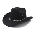 Classic black wool felt western cowboy hat with sparkling rhinestone chain embellishment - M (56-58cm) / Black