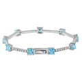 Elegant S925 sterling silver bracelet featuring blue square zircon and micro-pave diamonds - Lzb05-p-6.5