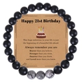 21st birthday gift bracelet featuring matte black beads and a marble stone on message card - 21st Birthday Bracelet