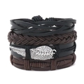 Men's retro multilayer leather bracelet set with silver feather charm on white background - Feather Multi-layer Braided Bracelet (RH207)