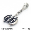 Pendaglio a forma di ascia con teschio retrò stile punk in acciaio inox da 51x26mm - Colore Acciaio (Senza catena)