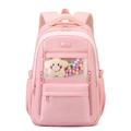 Pink lightweight school backpack with transparent front pocket and plush star charm - Pink