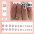 Short French style press-on nails in nude pink with white marble and gold foil accents - W945 Glass Marble