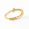 Adjustable gold-plated ring featuring zircon inlay and a unique L-shaped accent - Gold-J