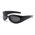 Trendy Y2K oval sunglasses with thick frames and wide temples shown at a 45-degree angle - Dark Grey