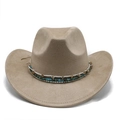 Détail d'un chapeau de cow-boy en daim beige avec perles turquoise de style ethnique - M (56-59cm) / Kaki foncé