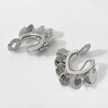Silver C-shaped ear clips with dangling round metal discs in a shiny polished finish - Mosquito Coil Ear Clip / Silver