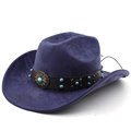 Chapeau de cow-boy violet foncé en suédine avec ceinture à clous bohémienne - M (56-58cm) / Bleu marine