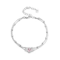 Double-layer S925 sterling silver bracelet featuring a pink heart gem and bead accents - 925 Silver / Pink Heart Silver