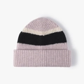 Lavender and black color-block knitted wool beanie with ribbed cuff - Adjustable / Pink
