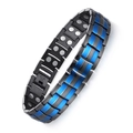 Men's magnetic stainless steel bracelet featuring black and blue links with fold-over clasp - Black Double Blue Double Row Full Magnetic