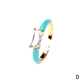 Adjustable gold ring with turquoise enamel and rectangular crystal gemstone - Square / Blue