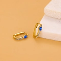 Elegant gold titanium earrings with rectangle blue zircon and pavé white diamonds - Dark Blue