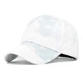 Detailed view of tie-dye pattern on 6-panel baseball cap with light blue and white swirls - Off-white Tie-Dye