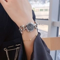Women's Scottie square watch with hollow chain bracelet in silver and gold finish - Black