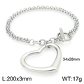 Bracciale a cuore cavo argento con doppia catena a O e chiusura a T, 34x28mm - Bracciale / Bracciale Color Acciaio (KB203110-Z)