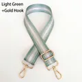 Detail of light green nylon bag strap with silver stripes and gold metal swivel hooks - Light Green + Gold Hook