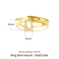 Adjustable S925 sterling silver 4x6mm oval claw ring base in gold finish - Stone Size 4*6mm / Gold