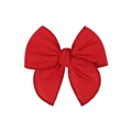 Detail of red fabric bow hair clip with cotton linen texture and stitched edge finish - Red