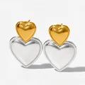 Polished stainless steel double heart earrings with a gold and silver color combination - Gold & Silver Two-tone (KDE2107)