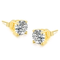 Detailed macro view of gold-plated four-prong round zircon stud earrings pair on white background - 3mm White Stone / Gold