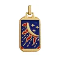 Golden tarot pendant with blue enamel stars and crescent moon on white background - M801138-Blue