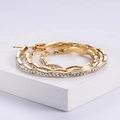 Elegant gold plated wavy hoop earrings for women featuring sparkling cubic zirconia studs - Wavy Gold (40*40mm)