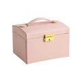 Pink multi-layer PU leather jewelry storage box with gold lock and carry handle - Orange