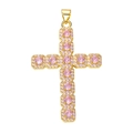 Cross pendant in golden finish with pink round gemstones and shimmering small crystals - Pendant 108 (Gold Pave Pink Stone Cross)