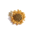 Spilla dorata a girasole e ape con trama metallica e dettagli in cristallo lucido - Girasole e Ape