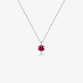 Elegant S925 silver necklace featuring a round red zircon in a classic six-claw setting - Necklace / Rose Red / Platinum