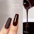 Deep chocolate plant-based nail gel polish F118 showing matte and glossy finish - F118 Chocolate