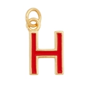 Golden letter H pendant with vibrant red enamel inlay and polished metal frame - Red-Letter H